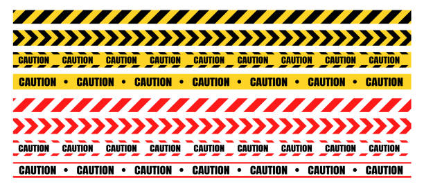 stockillustraties, clipart, cartoons en iconen met gevaarlijke waarschuwing tape sets moeten oppassen voor bouw en criminaliteit. - hazard