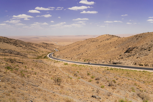 View point and provincial boundary Nurota Tumani. It is on the road between Bukhara and Lake Aydar in Kizilkum desert, Uzbekistan.