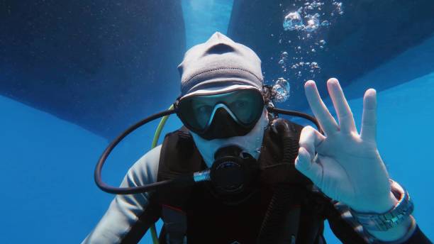 istock Man scuba diver close up showing signal OK 1124739597