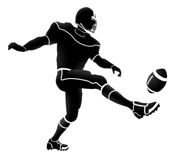 illustrations, cliparts, dessins animés et icônes de silhouette de joueur de football américain - kicking