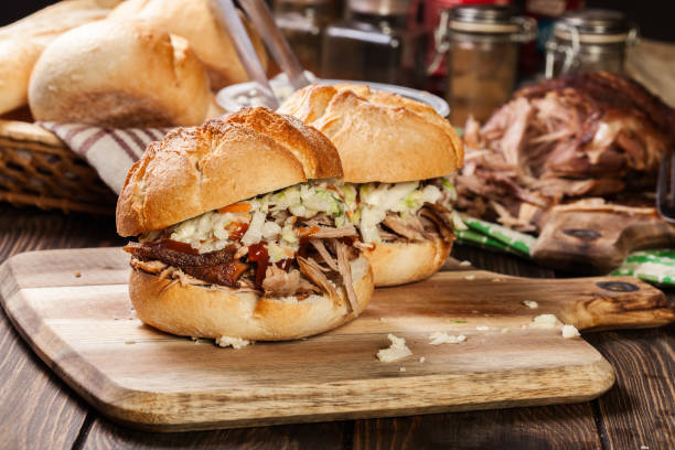 istock Homemade pulled pork burger with coleslaw salad 1124742170