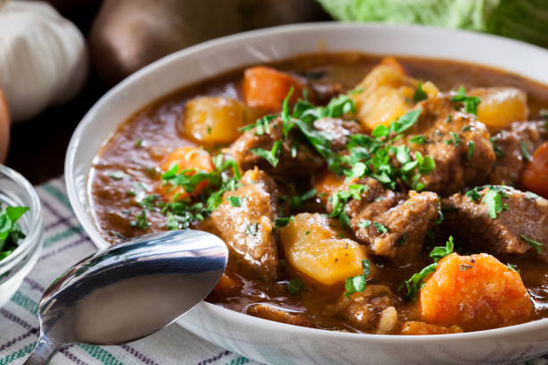 istock Irish stew made with beef, potatoes, carrots and herbs 1124743103