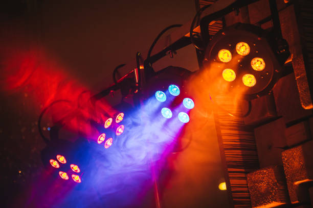 Colorful stage lights close up stock photo
