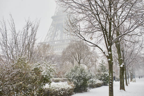 istock Scenic view to the Eiffel tower on a day with heavy snow 1124747081