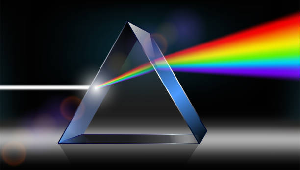 istock Optics physics. The white light shines through the prism. Produce rainbow colors in illustrator. 1124747148