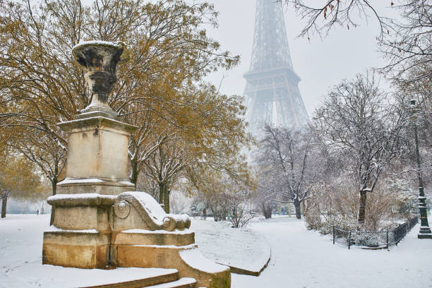 istock Scenic view to the Eiffel tower on a day with heavy snow 1124747171