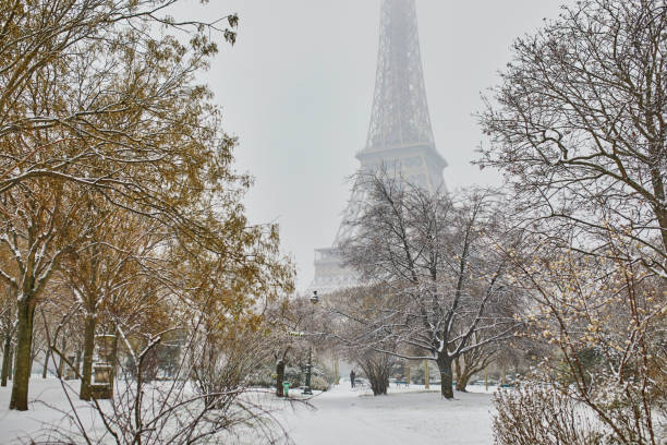 istock Scenic view to the Eiffel tower on a day with heavy snow 1124747187