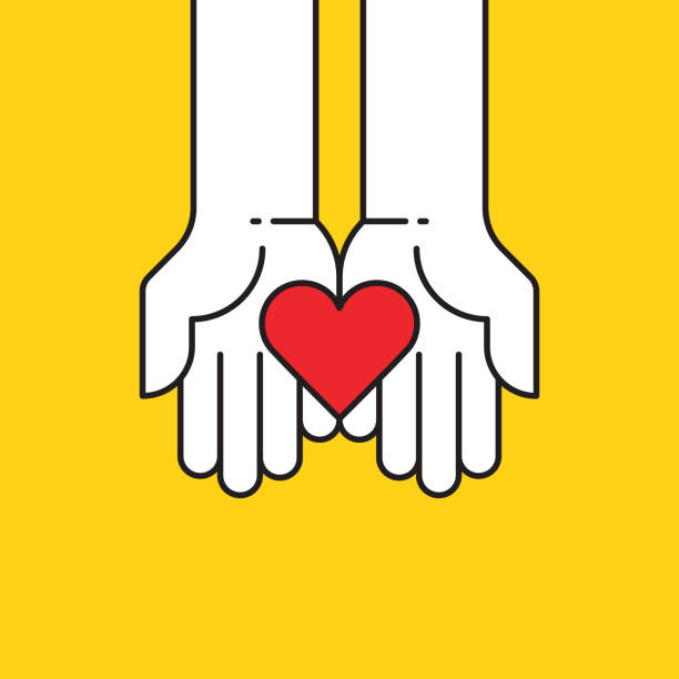 ilustraciones, imágenes clip art, dibujos animados e iconos de stock de corazón en icono de las manos - dar ilustraciones