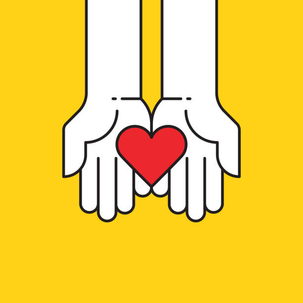 ilustrações de stock, clip art, desenhos animados e ícones de heart in hands icon - heart shape giving human hand gift