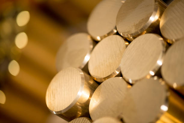 Mechanical industry close up objects: Brass metal bar