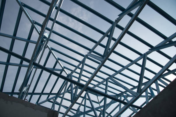 istock Structure of steel roof frame for building construction. 1124753475