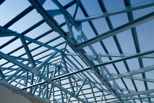istock Structure of steel roof frame for building construction. 1124753535