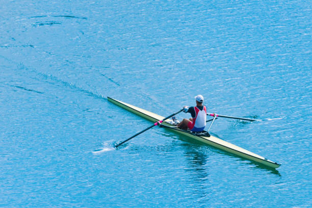 istock High Angle View Of Athlete Rowing On Sea 1124757750
