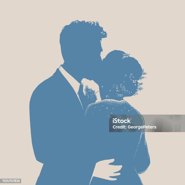 Bride And Bridegroom First Kiss At Wedding Stock Illustration - Download Image Now - Wedding Ceremony, Kissing, Retro Style