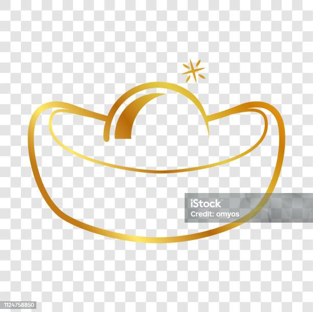 Vector Simple Icon Icon Golden Chinese Ingot At Transparent Effect Background Stock Illustration - Download Image Now