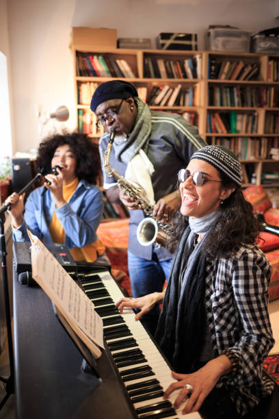 istock Band playing and singing at home. Music class is fun 1124761622