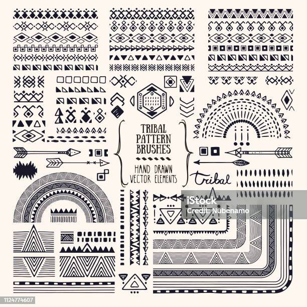 Tribal Ornaments Ethnic Pattern Brushes Folkart Illustrations Clipart  Collection Hand Drawn Elements For Flyer Poster Banner Invitation Design  Templates Stock Illustration - Download Image Now - iStock