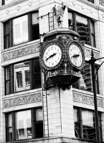 Father Time Clock in Chicago. Black And White.