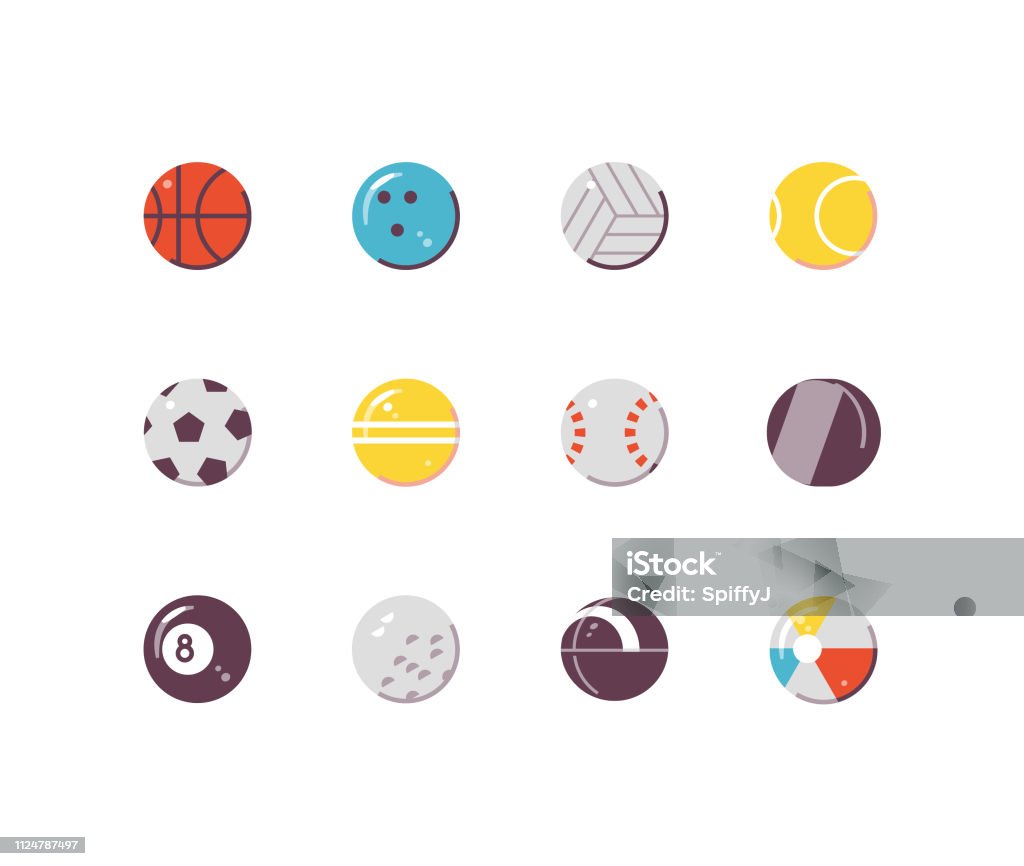 Sports Balls Sports balls flat icons: basketball, bowling, volley ball, soccer ball, football etc. Flat Design stock vector