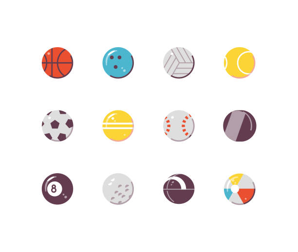 Sports Balls Sports balls flat icons: basketball, bowling, volley ball, soccer ball, football etc. inflatable soccer balls stock illustrations
