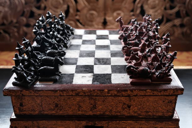 Wooden traditional ancient chess set - soft focus