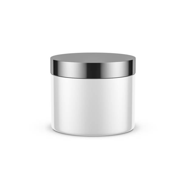istock White cylindrical jar mockup for cosmetics with chrome cap 1124801483