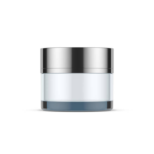 istock Glass cylindrical jar mockup for cosmetics with chrome cap 1124801484