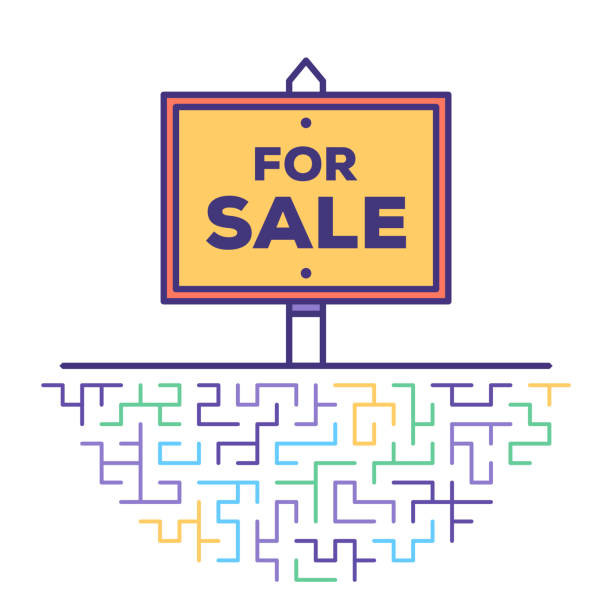 For Sale Sign Flat Line Icon Illustration Flat line vector icon illustration of for sale sign with abstract background. house for sale by owner stock illustrations