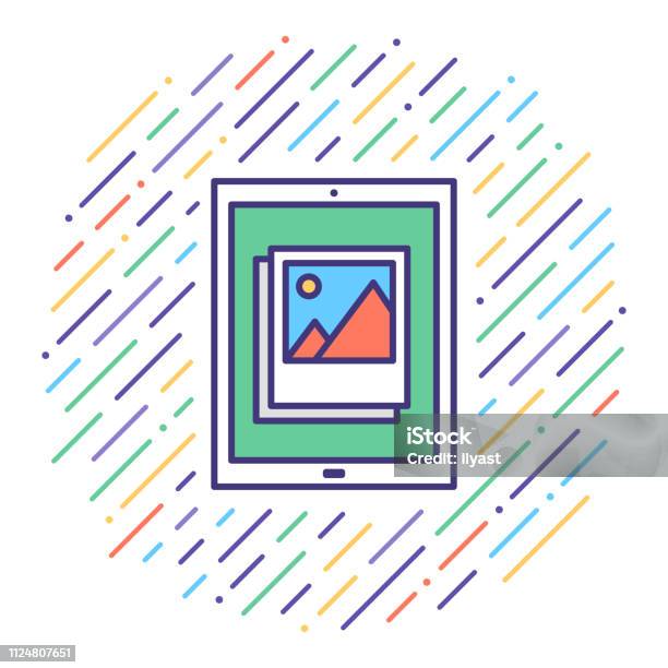 Photo Sharing Video Hosting Flat Line Icon Illustration Stock Illustration - Download Image Now