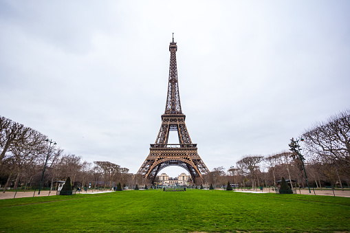 View at Eiffel Tower from the Champ de Mars (Field of Mars).