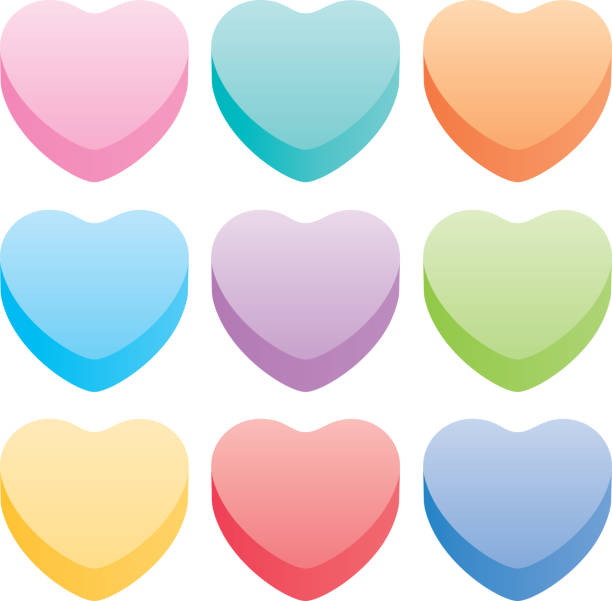 ilustraciones, imágenes clip art, dibujos animados e iconos de stock de conjunto de corazones pastel - corazón de caramelo ilustraciones