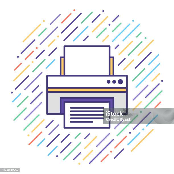 Printer Repair Maintenance Flat Line Icon Illustration Stock Illustration - Download Image Now