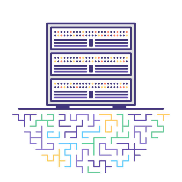 illustrazioni stock, clip art, cartoni animati e icone di tendenza di illustrazione dell'icona a linea piatta del server big data server - data center network server storage room