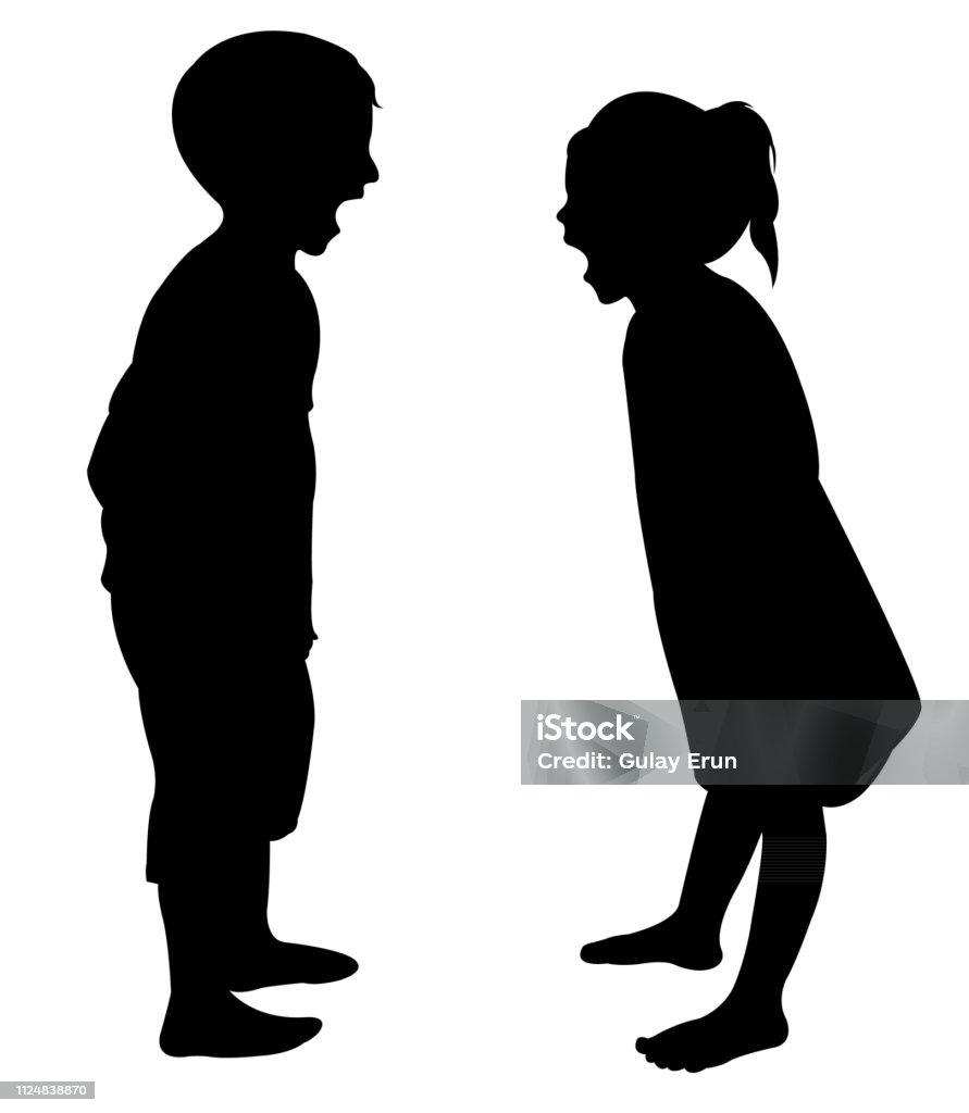 Two children making chat, silhouette vector Child stock vector