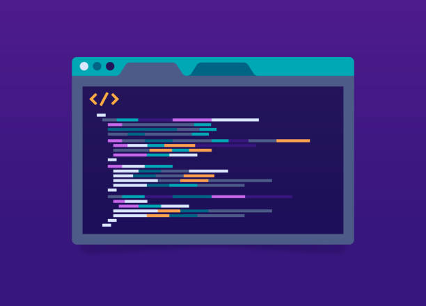 Programming Code Application Window Programming and coding program application window with lines of code. html stock illustrations