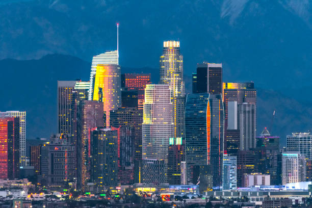 istock Los Angeles skyline after sunset 1124838962