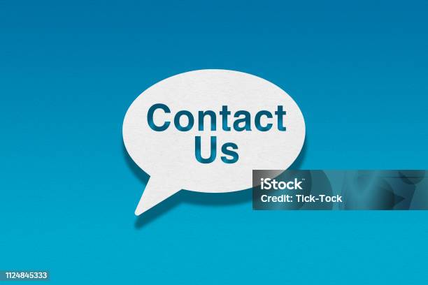 Speech Bubble On Blue Background Contact Us Stock Illustration - Download Image Now - Business, Contact Us, Icon Symbol