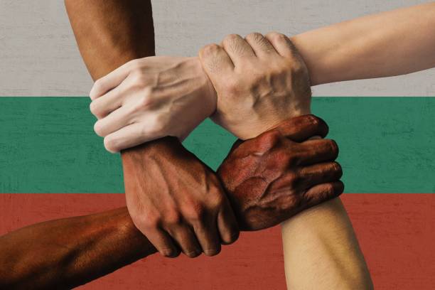 Bulgaria flag multicultural group of young people integration diversity isolated