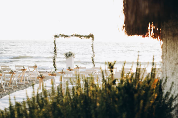 istock Beautiful wedding arch on the beach 1124852780