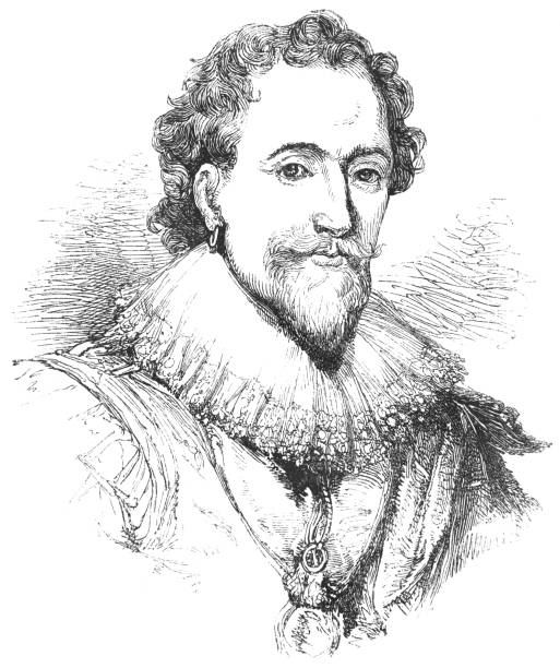 William Herbert, 3rd Earl of Pembroke - 17th Century Portrait of William Herbert, 3rd Earl of Pembroke from the Works of William Shakespeare. Vintage etching circa mid 19th century. It is to him and his brother Philip that William Shakespeare's First Folio is dedicated. earl of pembroke stock illustrations