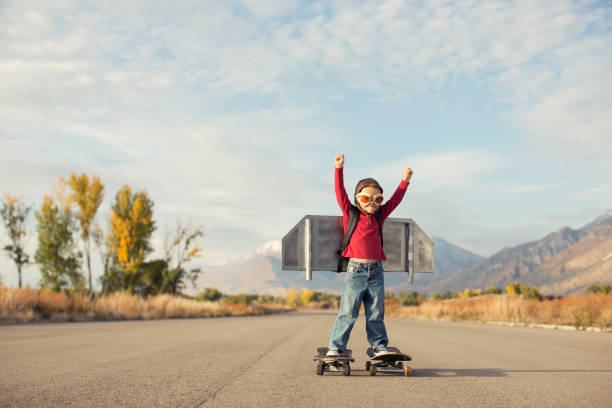 istock Young Boy Inventor Ready to Fly into the Sky 1124856670