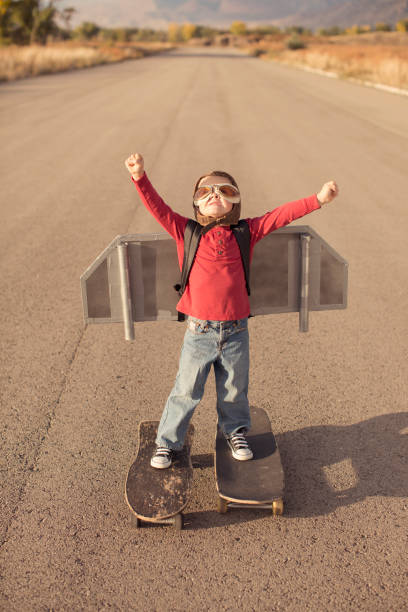 istock Young Boy Inventor Ready to Fly into the Sky 1124856703