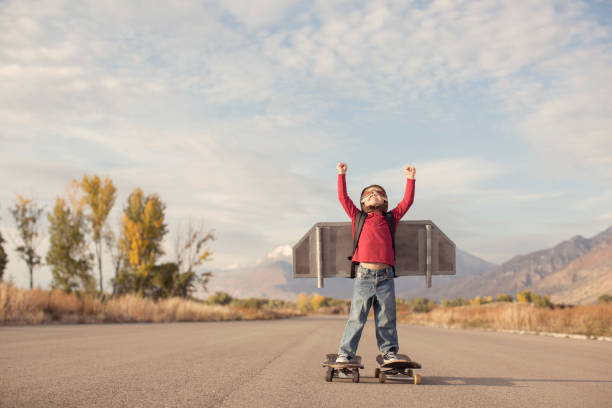 istock Young Boy Inventor Ready to Fly into the Sky 1124856706