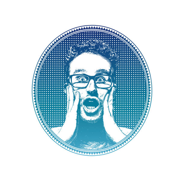 Young man with shocked facial expression inside Halftone oval frame Young man with shocked facial expression inside Halftone oval frame facepalm funny stock illustrations