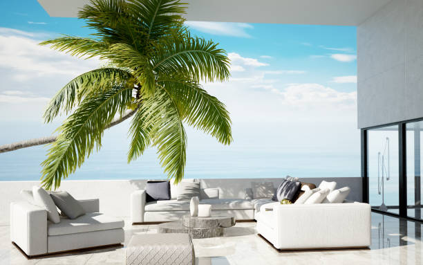 istock Tropical summer, luxury villa with palm, summer concept 1124873914