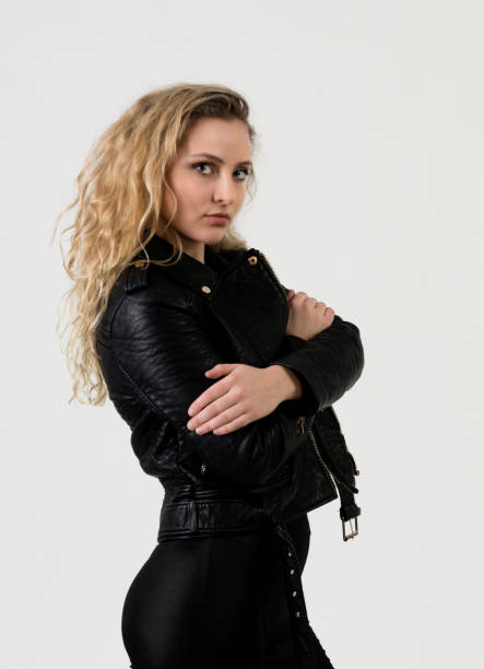 istock Moody Young Woman in Leather Jacket 1124877128