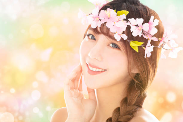 istock closeup young beauty face with spring background 1124881991
