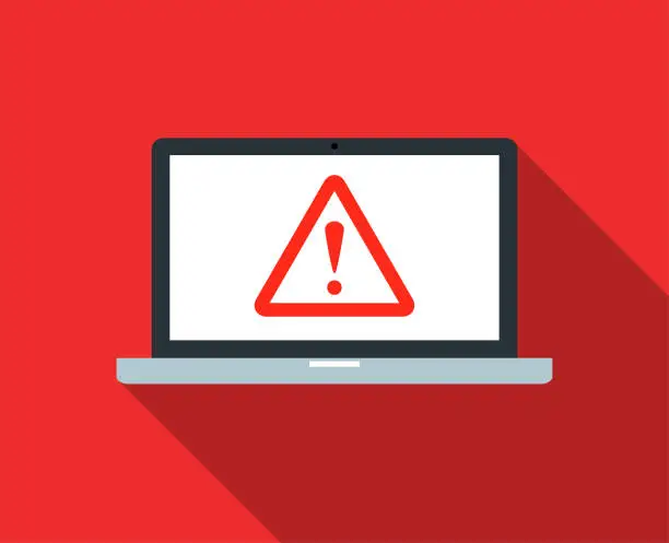 Vector illustration of Laptop computer with a security a red caution icon symbol