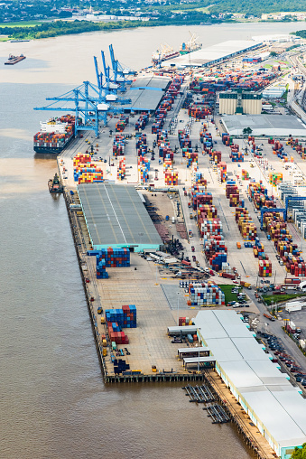 The busy Port of New Orleans, located just outside of downtown along the Mississippi River in Louisiana.