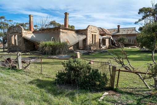 Truro, South Australia, Australia - June 23, 2018: Old home ruins built in the 1850s and abandoned over 50 years ago. Part of what you see on the Dutton and St Kitts Historic Drive.